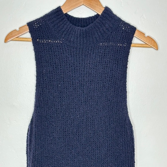 Banana Republic Knit Dress Sleeveless Mock Neck Navy Blue Size Large Merino Wool - Picture 2 of 9